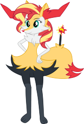 Size: 1793x2628 | Tagged: safe, artist:dupontsimon, derpibooru import, sunset shimmer, braixen, pokefied, pokémon, simple background, solo, transparent background