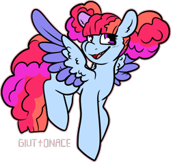 Size: 1592x1508 | Tagged: safe, artist:sexygoatgod, derpibooru import, oc, oc only, oc:sugar rush, pegasus, pony, adoptable, female, magical lesbian spawn, mare, offspring, open mouth, open smile, parent:pinkie pie, parent:rainbow dash, parents:pinkiedash, pegasus oc, simple background, smiling, solo, transparent background
