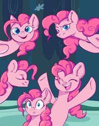 Size: 3590x4547 | Tagged: safe, artist:ske, derpibooru import, pinkie pie, earth pony, pony, cave, cave pool, clone, cute, female, fun fun fun, happy, looking at you, mare, mirror pool, pinkie clone, surprised