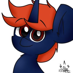 Size: 1024x1024 | Tagged: safe, artist:nhale, derpibooru import, oc, oc only, oc:fizakn catto, pony, unicorn, autograph, big ears, chest fluff, ears, eyebrows, eyebrows visible through hair, looking at you, male, red eyes, short hair, simple background, smiling, smiling at you, solo, white background