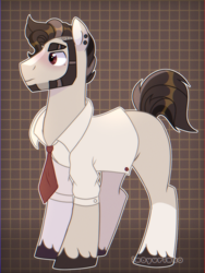 Size: 3072x4096 | Tagged: safe, artist:inayurinai01, derpibooru import, oc, oc only, earth pony, pony, abstract background, beard, ear piercing, earth pony oc, facial hair, male, necktie, piercing, smiling, solo, stallion, unshorn fetlocks