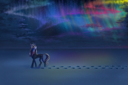 Size: 3000x2000 | Tagged: safe, artist:jehr, derpibooru import, pony, unicorn, aurora borealis, field, snow, solo, winter