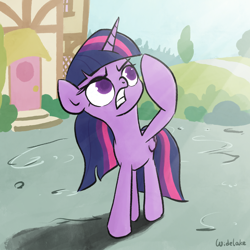 Size: 3000x3000 | Tagged: safe, artist:widelake, derpibooru import, twilight sparkle, twilight sparkle (alicorn), alicorn, pony, frown, ponyville, solo, sunshine