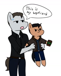 Size: 1419x1755 | Tagged: safe, artist:wolftendragon, derpibooru import, anthro, earth pony, pony, robot, robot pony, unicorn, android, detroit: become human, gavin reed, gay, male, reed900, rk900, simple background, white background