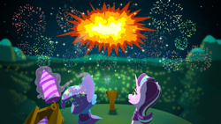 Size: 4444x2500 | Tagged: safe, artist:dacaoo, derpibooru import, starlight glimmer, trixie, pony, unicorn, duo, explosion, featured image, female, fireworks, happy new year, happy new year 2023, holiday, mare