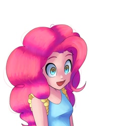 Size: 1200x1200 | Tagged: safe, artist:andromedasparkz, derpibooru import, pinkie pie, human, female, happy, humanized, light skin, open mouth, simple background, solo, white background