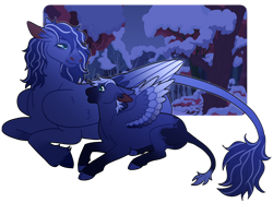 Size: 1280x950 | Tagged: safe, artist:s0ftserve, derpibooru import, princess luna, pegasus, pony, g2, g4, female, filly, foal, forest, g2 to g4, generation leap, leonine tail, night, pegasus luna, prince blue dream, race swap, rule 63, simple background, snow, tail, transparent background, woona, younger