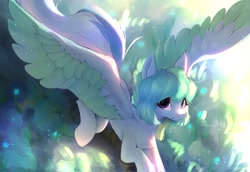 Size: 2048x1412 | Tagged: safe, artist:silver fox, derpibooru import, oc, oc only, pegasus, pony, flying, looking at you, solo, sparkles, spread wings, wings