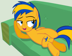 Size: 1280x993 | Tagged: safe, artist:mlpfan3991, derpibooru import, oc, oc only, oc:flare spark, pegasus, draw me like one of your french girls, hoof on cheek, simple background, sofa, solo