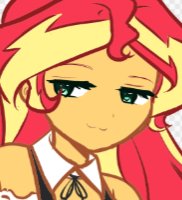 Size: 182x200 | Tagged: safe, artist:kittyrosie, derpibooru import, sunset shimmer, equestria girls, :3, blurry, clothes, solo, wip