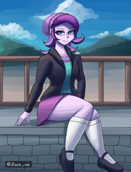 Size: 1289x1684 | Tagged: safe, artist:zachc, derpibooru import, starlight glimmer, human, equestria girls, clothes, female, outdoors, sitting, solo