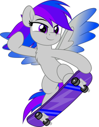 Size: 5000x6378 | Tagged: safe, artist:jhayarr23, derpibooru import, oc, oc only, oc:inkwell stylus, pegasus, pony, bipedal, chest fluff, cute, show accurate, simple background, skateboard, smiling, solo, transparent background