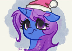 Size: 4677x3307 | Tagged: safe, artist:paintedskies, derpibooru import, oc, oc only, pony, bust, christmas, female, festive, hat, holiday, mare, santa hat, snow, solo, traditional art, watercolor painting