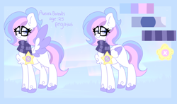 Size: 3000x1761 | Tagged: safe, artist:ladylullabystar, derpibooru import, oc, oc:lullaby star, pegasus, pony, alternate design, clothes, female, mare, reference sheet, scarf, solo