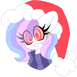 Size: 1280x1275 | Tagged: safe, artist:ladylullabystar, derpibooru import, oc, oc only, oc:lullaby star, pegasus, pony, alternate design, christmas, clothes, female, hat, holiday, hypnosis, mare, santa hat, scarf, simple background, solo, striped scarf, transparent background