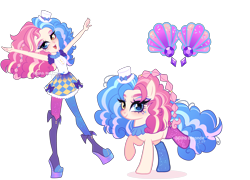 Size: 5507x3962 | Tagged: safe, artist:gihhbloonde, derpibooru import, oc, earth pony, human, pony, equestria girls, clothes, female, human ponidox, magical lesbian spawn, mare, offspring, parent:pinkie pie, parent:sapphire shores, self paradox, self ponidox, simple background, solo, transparent background