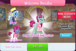 Size: 1280x857 | Tagged: safe, derpibooru import, jack pot, pony, unicorn, bowtie, bundle, clothes, costs real money, english, gameloft, hat, horn, jewelry, male, necklace, numbers, official, pants, siegfried and roy, stallion, text, top hat, unnamed character, unnamed pony