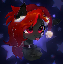 Size: 1280x1308 | Tagged: safe, artist:astralblues, derpibooru import, oc, pony, bust, christmas, female, hat, holiday, mare, portrait, santa hat, solo, tongue, tongue out