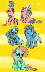 Size: 2533x4072 | Tagged: safe, artist:ja0822ck, derpibooru import, oc, earth pony, pegasus, pony, unicorn, can, can opener, eating, wing hands, wings