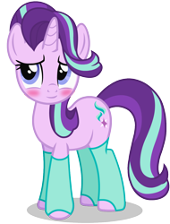 Size: 970x1279 | Tagged: safe, artist:pinfeather, derpibooru exclusive, derpibooru import, starlight glimmer, pony, unicorn, blushing, clothes, cute, cutie mark, female, glimmerbetes, mare, shy, simple background, smiling, socks, solo, toeless socks, transparent background, vector