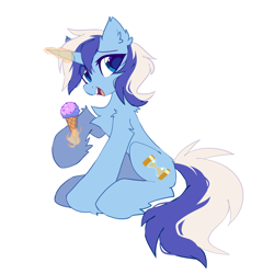 Size: 2000x2000 | Tagged: safe, artist:mirtash, derpibooru import, minuette, pony, unicorn, chest fluff, food, ice cream, ice cream cone, levitation, looking at you, magic, open mouth, open smile, simple background, smiling, solo, telekinesis, white background