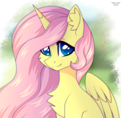 Size: 2350x2300 | Tagged: safe, artist:stormcloud, derpibooru import, fluttershy, alicorn, pony, alicornified, bust, chest fluff, cute, ear fluff, ears, fluttercorn, folded wings, heart, heart eyes, long mane, looking at you, race swap, smiling, smiling at you, solo, wingding eyes, wings