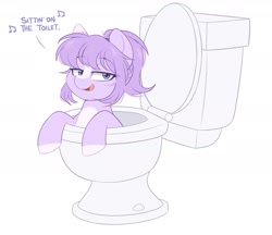 Size: 1701x1473 | Tagged: safe, artist:higglytownhero, derpibooru import, oc, oc only, oc:mio, pony, but why, context is for the weak, eyebrows, eyebrows visible through hair, simple background, solo, toilet, white background