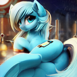 Size: 1024x1024 | Tagged: safe, artist:neurodrawmachine, derpibooru import, generator:stable diffusion, machine learning generated, oc, oc only, earth pony, pony, butt, dock, earth pony oc, female, plot, solo, tail