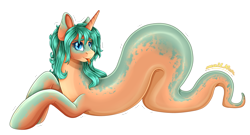 Size: 4326x2340 | Tagged: safe, artist:mailner, derpibooru import, oc, oc only, lamia, original species, snake, snake pony, unicorn, absurd resolution, cute, female, horn, looking at you, mare, simple background, slit eyes, snake eyes, snake tail, solo, species swap, tail, tongue, tongue out, transformation, transparent background