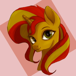 Size: 2000x2000 | Tagged: safe, artist:nitzchelt, derpibooru import, sunset shimmer, pony, unicorn, bust, female