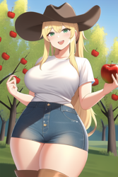 Size: 512x768 | Tagged: safe, artist:darthirian, derpibooru import, generator:novelai, generator:stable diffusion, machine learning generated, applejack, human, applerack, breasts, female, humanized, solo