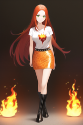 Size: 512x768 | Tagged: safe, artist:darthirian, derpibooru import, generator:novelai, generator:stable diffusion, machine learning generated, sunset shimmer, human, clothes, female, fiery shimmer, humanized, solo