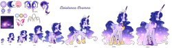 Size: 5614x1570 | Tagged: safe, artist:existencecosmos188, derpibooru import, oc, oc only, oc:existence, alicorn, pony, age progression, alicorn oc, ethereal mane, female, hoof shoes, horn, mare, simple background, starry mane, transparent background, wings