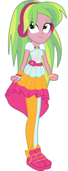 Size: 1280x3213 | Tagged: safe, artist:ajosterio, derpibooru import, lemon zest, better together, equestria girls, clothes, clothes swap, female, headphones, leggings, looking up, music festival outfit, pouch, shoes, simple background, smiling, solo, transparent background
