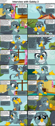 Size: 1282x2947 | Tagged: safe, derpibooru import, edit, edited screencap, screencap, gabby, griffon, comic:celestia's servant interview, the fault in our cutie marks, caption, comic, cs captions, cute, female, gabbybetes, image macro, interview, ponyville, screencap comic, solo, text