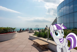 Size: 1600x1068 | Tagged: safe, artist:cheezedoodle96, artist:jaredking779, derpibooru import, edit, twilight velvet, pony, unicorn, atlantic city, female, grin, irl, looking at you, mare, new jersey, photo, ponies in real life, raised hoof, raised leg, smiling, solo