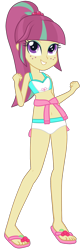 Size: 846x2528 | Tagged: safe, artist:ajosterio, derpibooru import, sour sweet, equestria girls, bare shoulders, belly button, bikini, bikini bottom, bikini top, clothes, cute, female, freckles, jacket, legs, long sleeves, looking up, midriff, ponytail, simple background, sleeveless, smiling, solo, sourbetes, swimsuit, transparent background