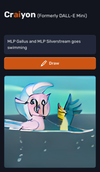 Size: 780x1336 | Tagged: safe, derpibooru import, machine learning generated, gallus, silverstream, classical hippogriff, griffon, hippogriff, bubble, craiyon, cursed image, dall·e mini, duo, female, gallstream, machine learning abomination, male, shipping, straight, swimming, wat, water