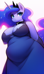 Size: 768x1280 | Tagged: safe, derpibooru import, machine learning generated, princess luna, anthro, breasts, clothes, dress, fat, female, princess balloona, princess moonpig, solo