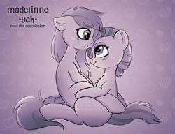 Size: 3010x2312 | Tagged: safe, artist:madelinne, derpibooru import, oc, pony, commission, couple, cuddling, cute, duo, hug, simple background, sketch, your character here