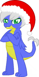 Size: 800x1558 | Tagged: safe, artist:yeetmedownthestairs, derpibooru import, oc, oc only, oc:azula, dragon, 2023 community collab, christmas, crossed arms, derpibooru community collaboration, dragon oc, female, hat, holiday, non-pony oc, santa hat, simple background, solo, transparent background