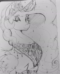 Size: 1656x2048 | Tagged: safe, artist:thelunarmoon, derpibooru import, princess celestia, pony, sketch, solo, traditional art