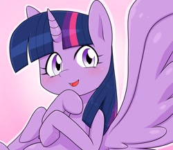 Size: 1480x1280 | Tagged: safe, artist:batipin, derpibooru import, twilight sparkle, twilight sparkle (alicorn), alicorn, pony, blushing, gradient background, simple background, solo