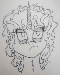 Size: 685x858 | Tagged: safe, artist:spoopygirl, derpibooru import, oleander, unicorn, them's fightin' herds, bed mane, community related, female, lineart, sleep deprivation, tired, traditional art