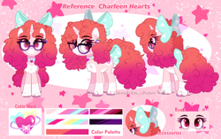 Size: 3700x2317 | Tagged: safe, artist:2pandita, derpibooru import, oc, oc:charleen hearts, pony, unicorn, bow, female, glasses, hair bow, mare, reference sheet, tail, tail bow