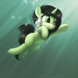 Size: 640x640 | Tagged: safe, derpibooru import, oc, oc:anon filly, unicorn, female, filly, foal, swimming, underwater, water