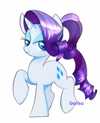 Size: 1653x2048 | Tagged: safe, artist:rottengotika, derpibooru import, rarity, unicorn, female, looking at you, mare, ponytail, simple background, smiling, solo, white background