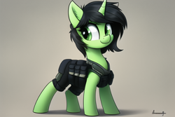 Size: 768x512 | Tagged: safe, derpibooru import, machine learning generated, oc, oc:anon filly, unicorn, female, filly, foal, military