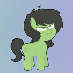 Size: 2920x2920 | Tagged: safe, artist:olthomas, derpibooru import, oc, oc:anon, oc:anon filly, earth pony, pony, angry, earth pony oc, female, filly, foal, grumpy, human to pony, simple background, solo, solo female, species swap, transformation