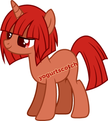 Size: 900x1003 | Tagged: safe, artist:amashirou, derpibooru import, oc, oc only, oc:burning mockingjay, pony, unicorn, full body, hooves, horn, lidded eyes, signature, simple background, smiling, solo, standing, transparent background, unicorn oc, watermark